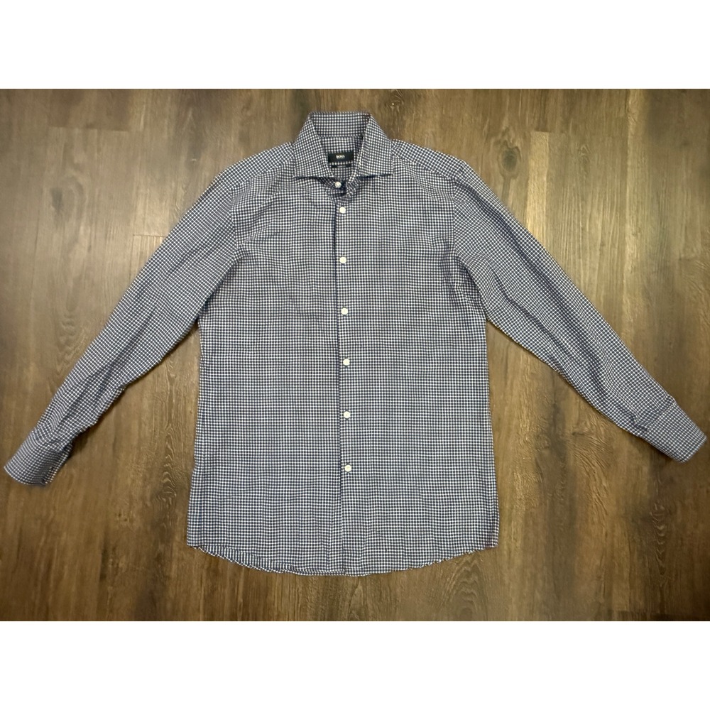 BOSS Hugo Boss Sharp Fit Dress Shirt Mens 15.5 32/33 Navy White Check